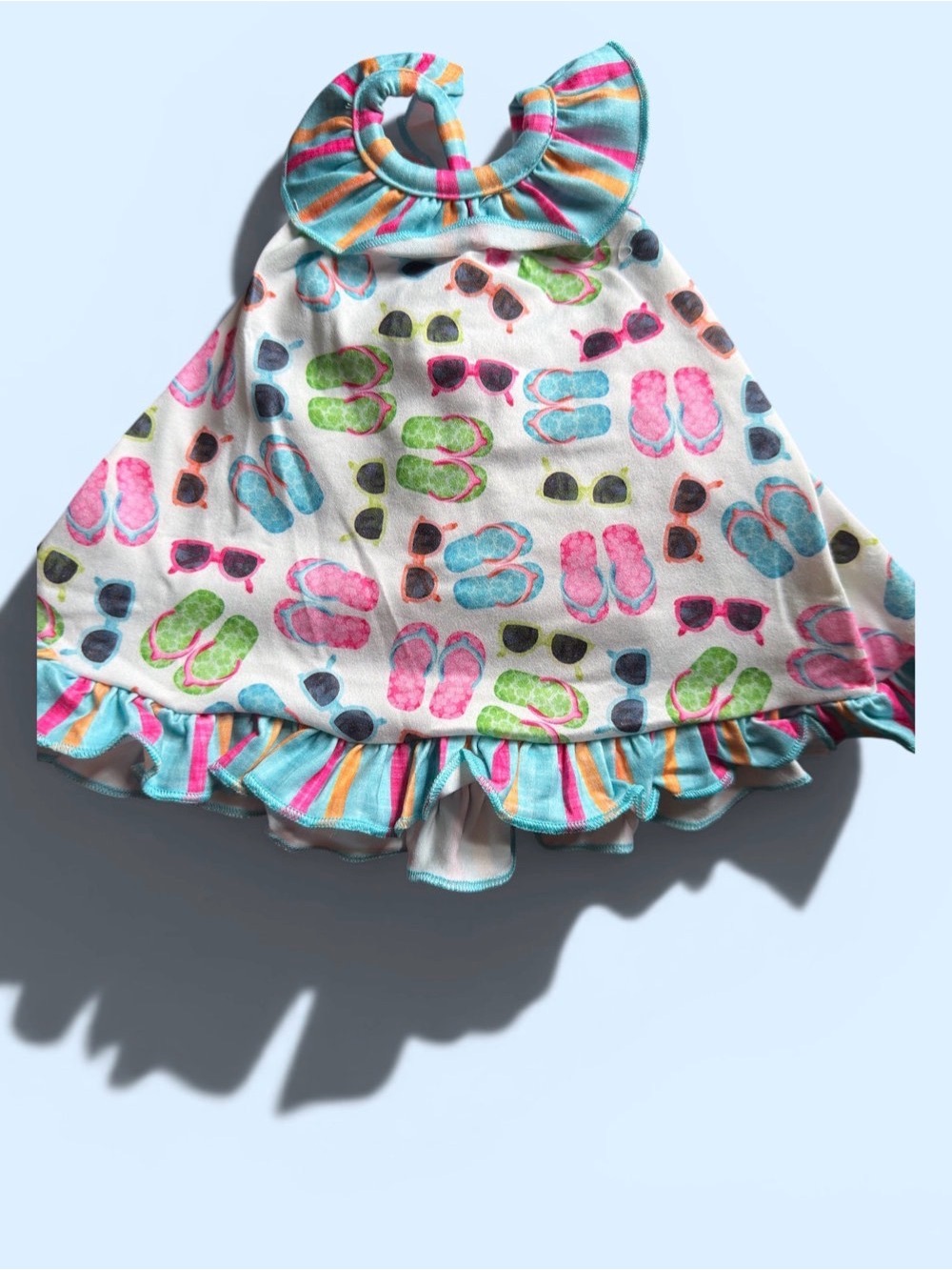 Girls Beach Flip-Flop Print Ruffle Halter Dress - Multicolor